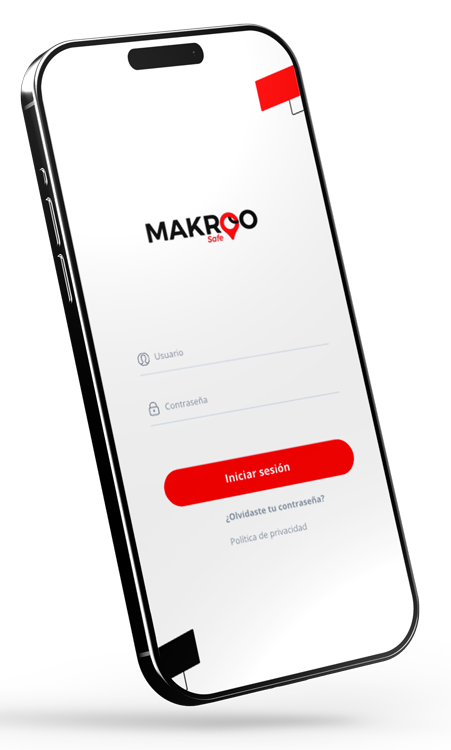 Pantalla de inicio de sesión de la app Makroo Safe en iPhone – Accede a tu cuenta de rastreo GPS